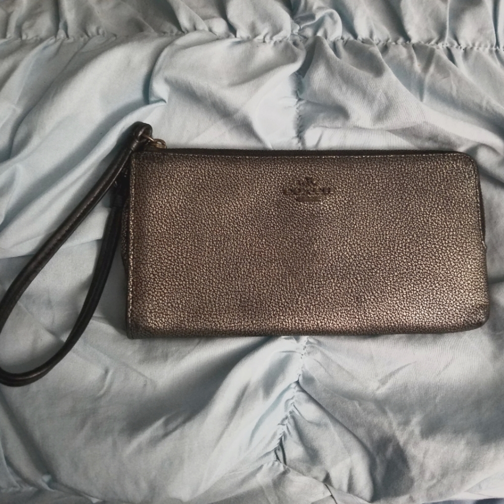 Coach pewter metal clutch
